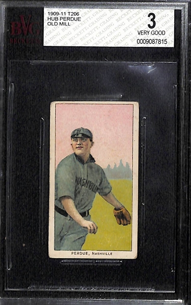 Lot of (2) 1909 T206 BGS Graded Old Mill Cigarettes Baseball Cards - Perdue & Thebo
