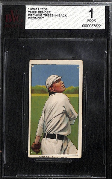 Lot of (2) 1909 T206 BGS Graded Baseball Cards w/ HOFers Chief Bender and Hughie Jennings