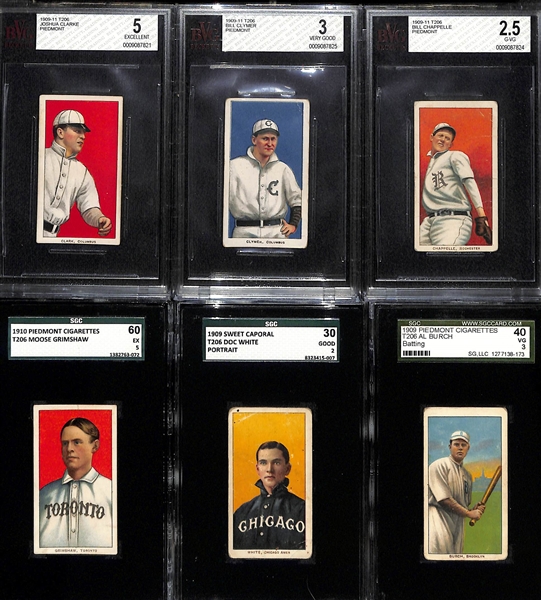 Lot of (6) 1909-11 T206 BGS & SGC Graded Baseball Cards w. Doc White SGC 2