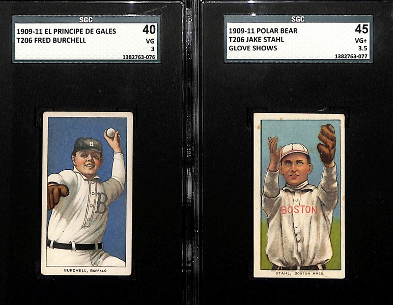 Lot of (2) 1909-11 T206 SGC Graded Baseball Cards w/ Rare El Principe De Gales & Polar Bear Backs