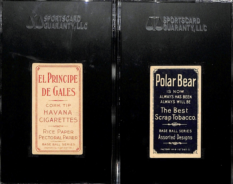 Lot of (2) 1909-11 T206 SGC Graded Baseball Cards w/ Rare El Principe De Gales & Polar Bear Backs