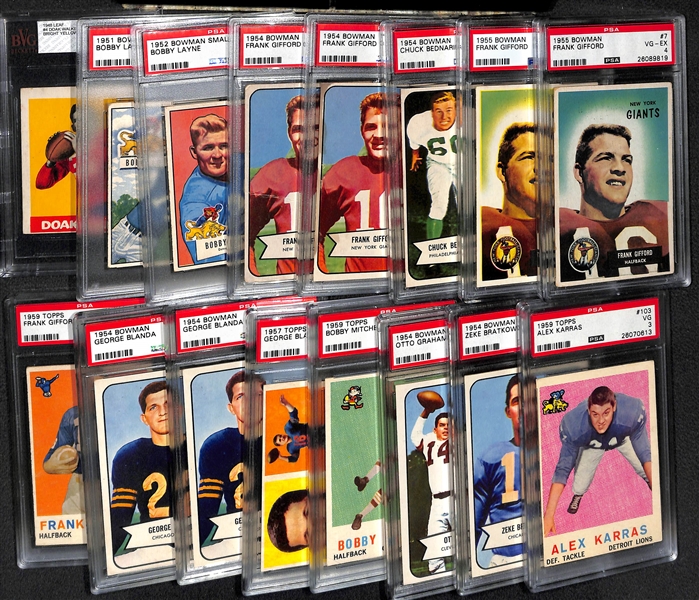 Lot of (16) Mostly 1950s Bowman & Topps PSA Graded Football Cards with Gifford, Blanda, Layne and More