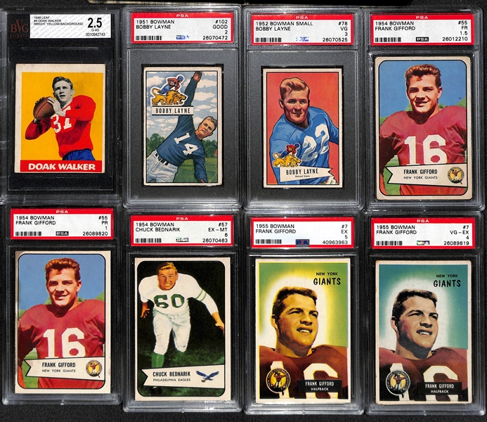 Lot of (16) Mostly 1950s Bowman & Topps PSA Graded Football Cards with Gifford, Blanda, Layne and More