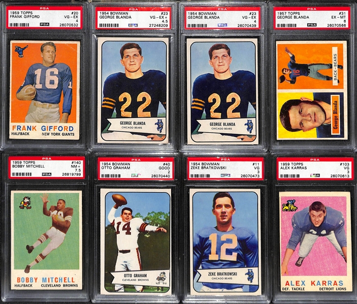 Lot of (16) Mostly 1950s Bowman & Topps PSA Graded Football Cards with Gifford, Blanda, Layne and More