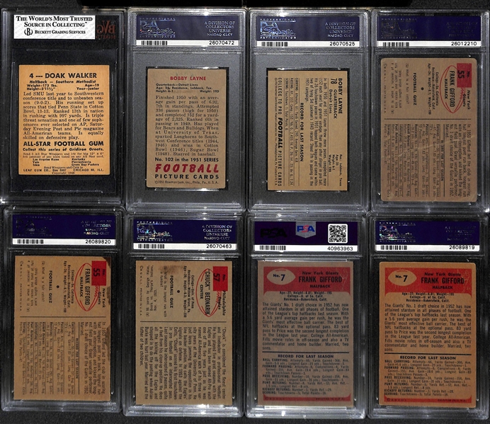 Lot of (16) Mostly 1950s Bowman & Topps PSA Graded Football Cards with Gifford, Blanda, Layne and More