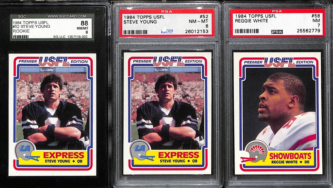 Lot of (3) 1984 Topps USFL Football w/ (2) Steve Young and Reggie White Graded NM-MT Rookies