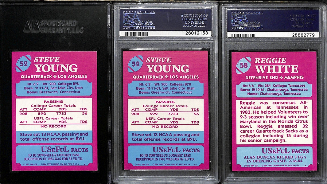 Lot of (3) 1984 Topps USFL Football w/ (2) Steve Young and Reggie White Graded NM-MT Rookies