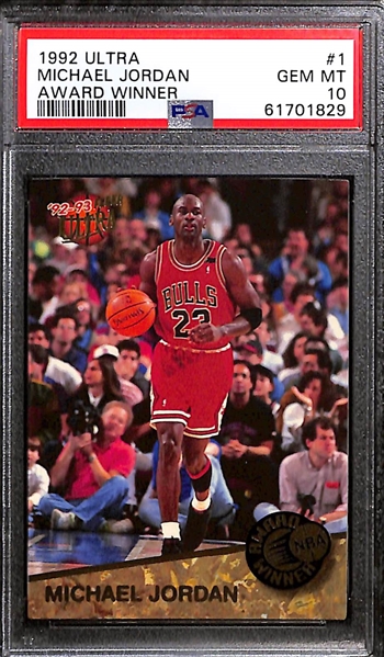Lot of (2) PSA 10 Graded Michael Jordan w. 1996 Topps Holding Court and 1992 Ultra Award Winner