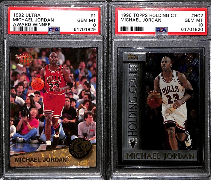 Lot of (2) PSA 10 Graded Michael Jordan w. 1996 Topps Holding Court and 1992 Ultra Award Winner