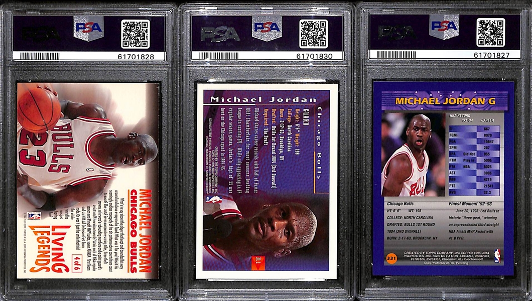 Lot of (3) PSA Graded 9 Michael Jordan Basketball Cards w. 1993 Fleer Living Legends