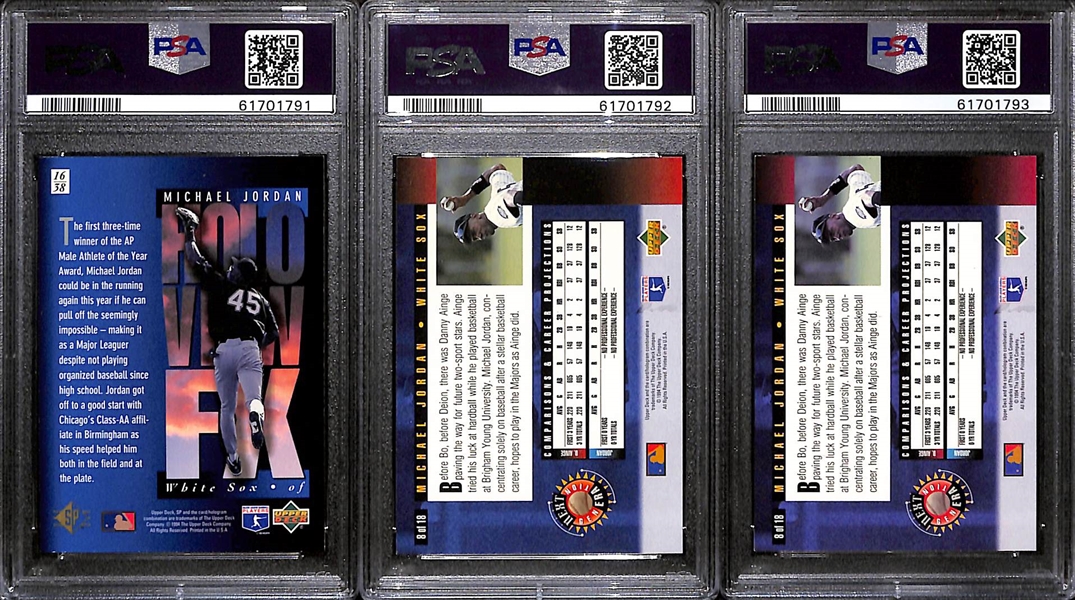 Lot of (3) PSA Graded 9 Michael Jordan Baseball Cards w. 1994 Upper Deck Next Generation - Electric Diamond