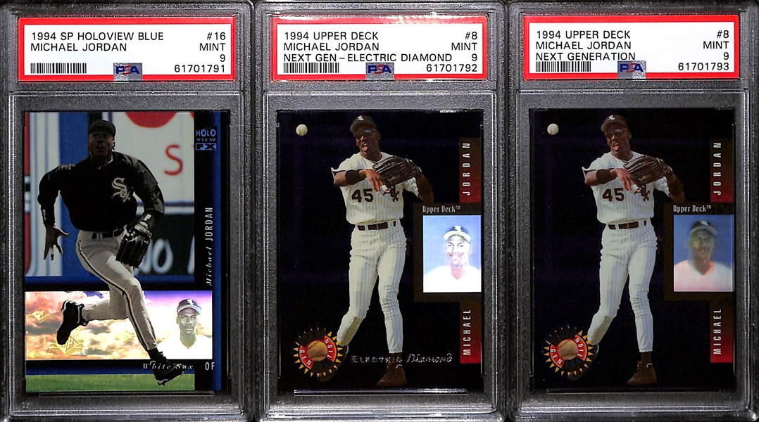 Lot of (3) PSA Graded 9 Michael Jordan Baseball Cards w. 1994 Upper Deck Next Generation - Electric Diamond