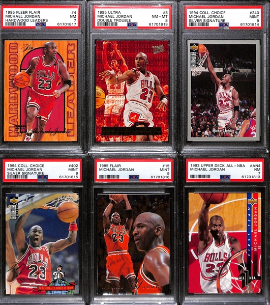 Lot of (6) PSA Graded Michael Jordan Cards w. 1994 Collectors Choice Silver Signature PSA 9