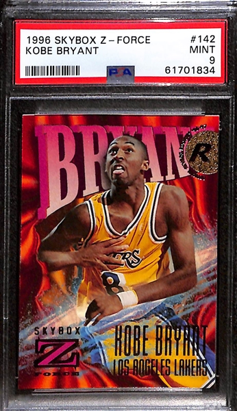 Lot of (3) 1996 PSA Graded Kobe Bryant Rookies w. 1996 Skybox Z-Force PSA 9