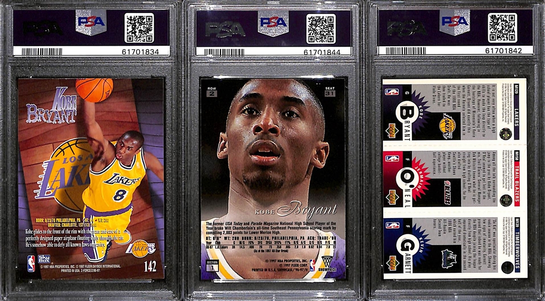 Lot of (3) 1996 PSA Graded Kobe Bryant Rookies w. 1996 Skybox Z-Force PSA 9