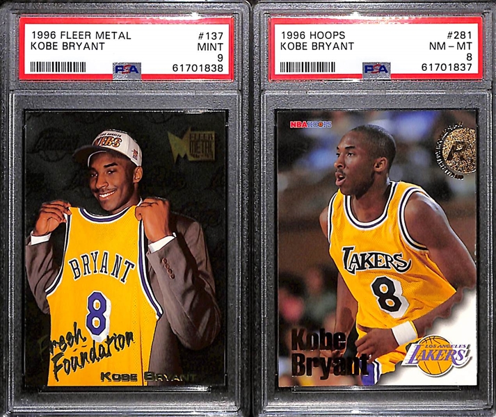 Lot of (2) 1996 PSA Graded Kobe Bryant Rookies w. Fleer Metal PSA 9