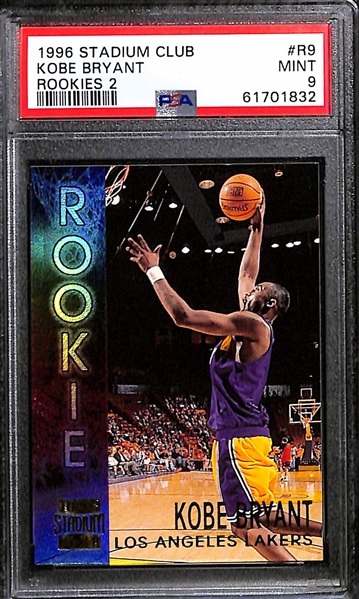 Lot of (4) 1996 Kobe Bryant PSA Graded Rookies w. 1996 Stadium Club Rookies 2 PSA 9