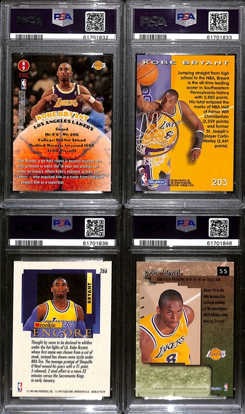 Lot of (4) 1996 Kobe Bryant PSA Graded Rookies w. 1996 Stadium Club Rookies 2 PSA 9