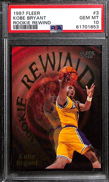 Lot of (2) PSA Graded 1997 Kobe Bryant Cards w. 1997 Fleer Rookie Rewind PSA 10!
