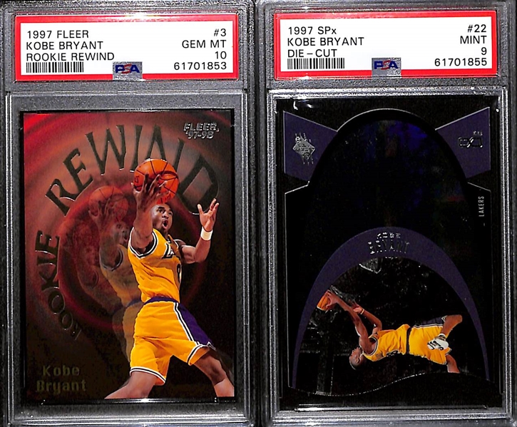 Lot of (2) PSA Graded 1997 Kobe Bryant Cards w. 1997 Fleer Rookie Rewind PSA 10!