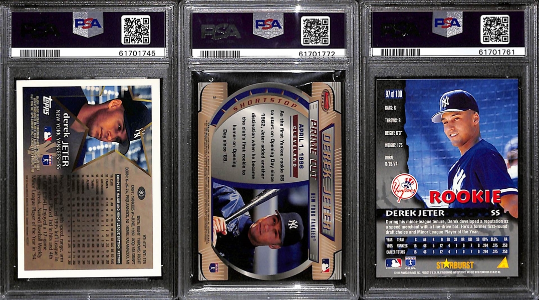 Lot of (3) 1996 PSA Graded Derek Jeter Cards w. Pinnacle Starburst - Artist Proof PSA 9