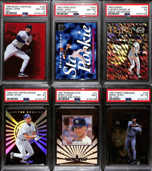 Lot of (6) PSA Graded Derek Jeter Cards w 1996 Select Certified Red PSA 8