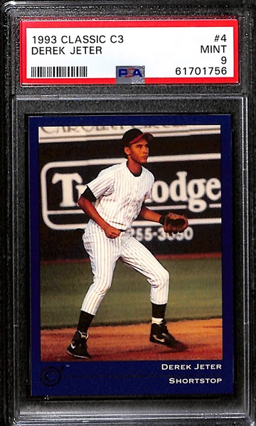Lot of (2) PSA 9 Mint Graded Derek Jeter Cards w. 1997 Metal Universe Platinum Portraits and 1993 Classic C3