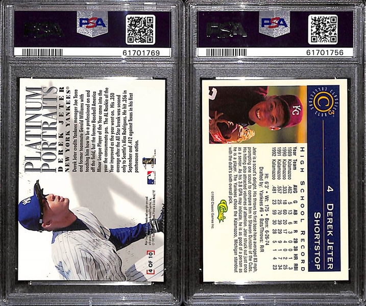 Lot of (2) PSA 9 Mint Graded Derek Jeter Cards w. 1997 Metal Universe Platinum Portraits and 1993 Classic C3