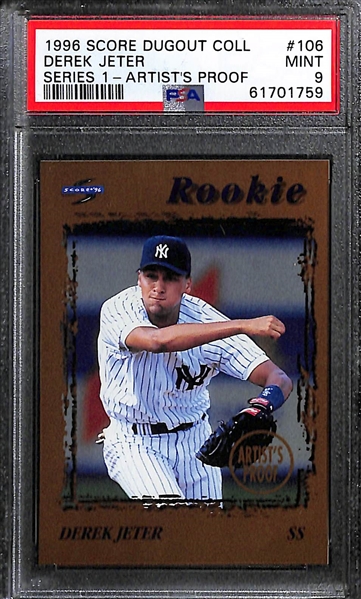 Lot of (5) PSA Graded Derek Jeter Cards w. 1996 Score Dugout Collections Series 1 Artist's Proof PSA 9