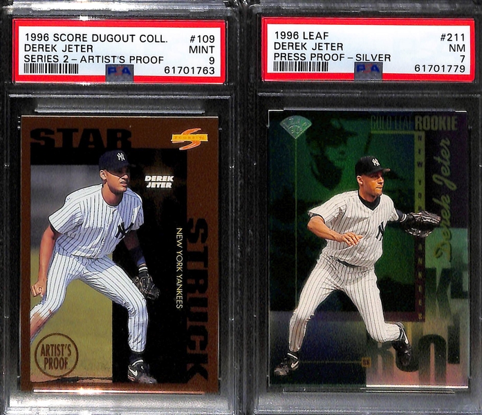 Lot of (5) PSA Graded Derek Jeter Cards w. 1996 Score Dugout Collections Series 1 Artist's Proof PSA 9