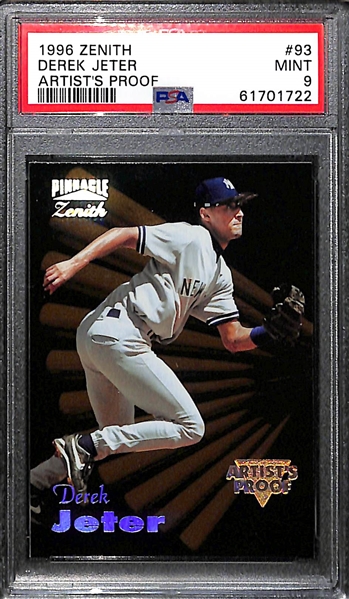 Lot of (5) All PSA 9 Graded Derek Jeter Cards w. 1996 Zenith Artist Proof (Only 10 Graded Higher)