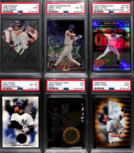 Lot of (6) PSA Graded Derek Jeter Cards w. 1998 Donruss Elite Inserts PSA 9 (POP 6, None Graded Higher)