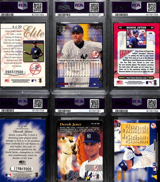Lot of (6) PSA Graded Derek Jeter Cards w. 1998 Donruss Elite Inserts PSA 9 (POP 6, None Graded Higher)
