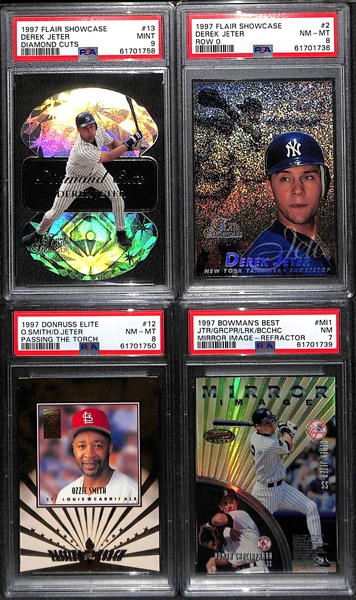 Lot of (4) PSA Graded Derek Jeter Cards w. 1997 Flair Showcase Diamond Cuts PSA 9