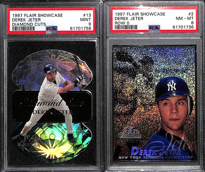 Lot of (4) PSA Graded Derek Jeter Cards w. 1997 Flair Showcase Diamond Cuts PSA 9