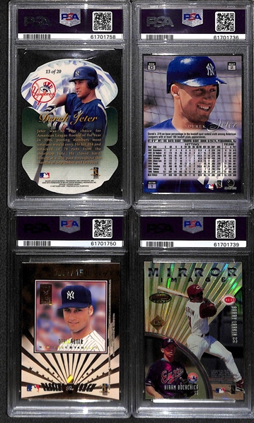 Lot of (4) PSA Graded Derek Jeter Cards w. 1997 Flair Showcase Diamond Cuts PSA 9