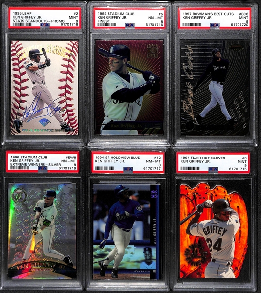 Lot of (6) PSA Graded Ken Griffey Jr. Cards w. Rare 1995 Leaf Statistical Standouts Promo #d to 5000 PSA 9