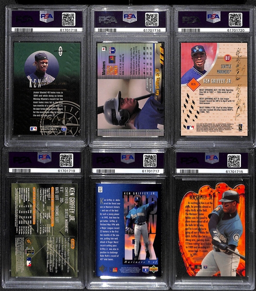Lot of (6) PSA Graded Ken Griffey Jr. Cards w. Rare 1995 Leaf Statistical Standouts Promo #d to 5000 PSA 9