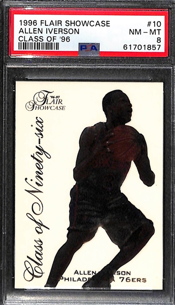 Lot of (5) PSA Graded 1996 Allen Iverson Rookie Cards w. Flair Showcase PSA 8