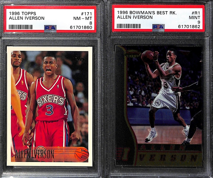 Lot of (5) PSA Graded 1996 Allen Iverson Rookie Cards w. Flair Showcase PSA 8