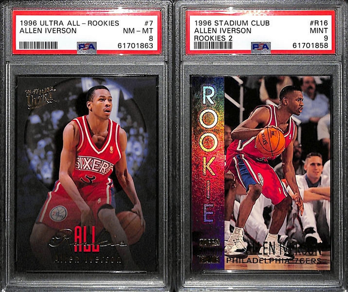 Lot of (5) PSA Graded 1996 Allen Iverson Rookie Cards w. Flair Showcase PSA 8