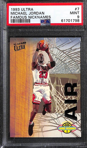 Lot of (7) PSA Graded Michael Jordan Cards w. 1993 Ultra Famous Nicknames Insert PSA 9