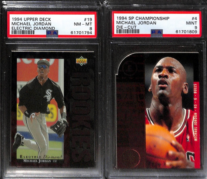 Lot of (7) PSA Graded Michael Jordan Cards w. 1993 Ultra Famous Nicknames Insert PSA 9