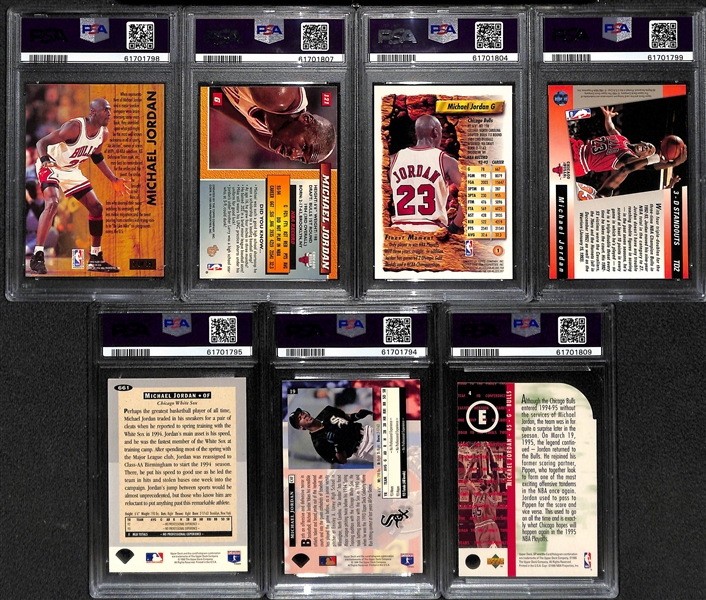 Lot of (7) PSA Graded Michael Jordan Cards w. 1993 Ultra Famous Nicknames Insert PSA 9