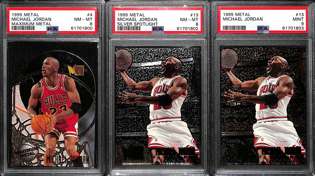 Lot of (3) 1995 Metal Michael Jordan PSA Graded Cards w. Maximum Metal PSA 8