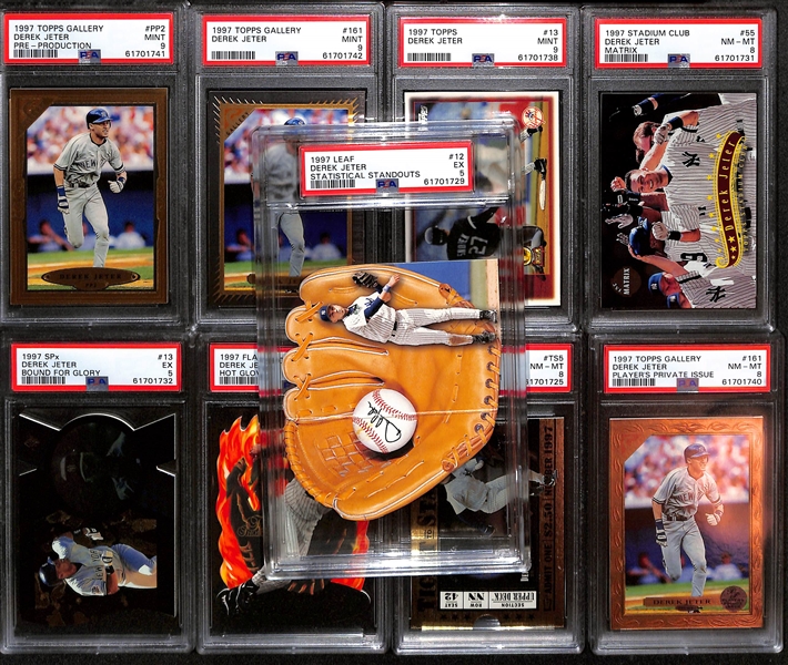 Lot of (10) PSA Graded Derek Jeter Cards w. Rare 1997 Topps Gallery Pre-Production PSA 9 Mint 
