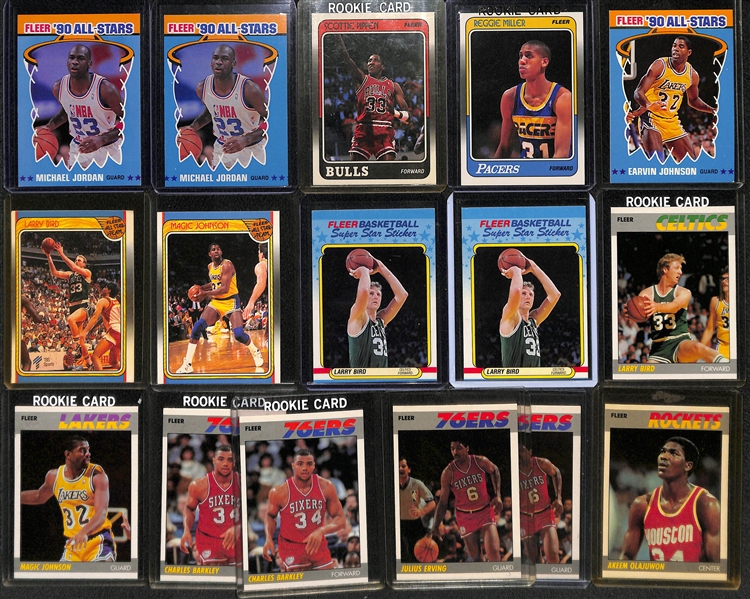 Lot of (16) 1980s and 1990 Basketball Hall of Famers w. 1990 Jordan Stickers, Pippen & R. Miller Rookies