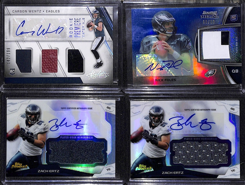 Lot of (11) Philadelphia Eagles Rookie and Greats Autographed Cards with Wentz, Foles, Ertz, Bednarik, Bergey