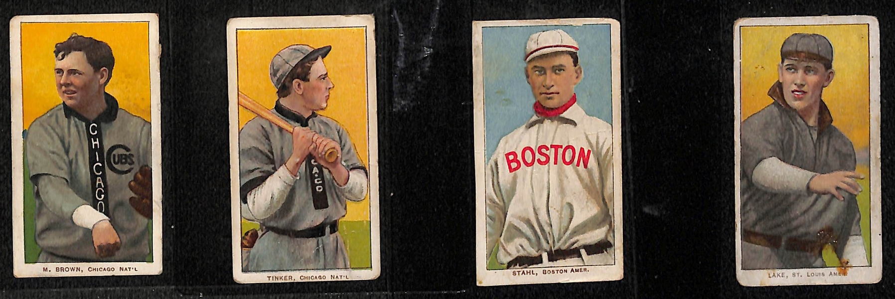 Lot of (4) T206 Cards w. 3-Fingered Brown (Chicago Shirt)
