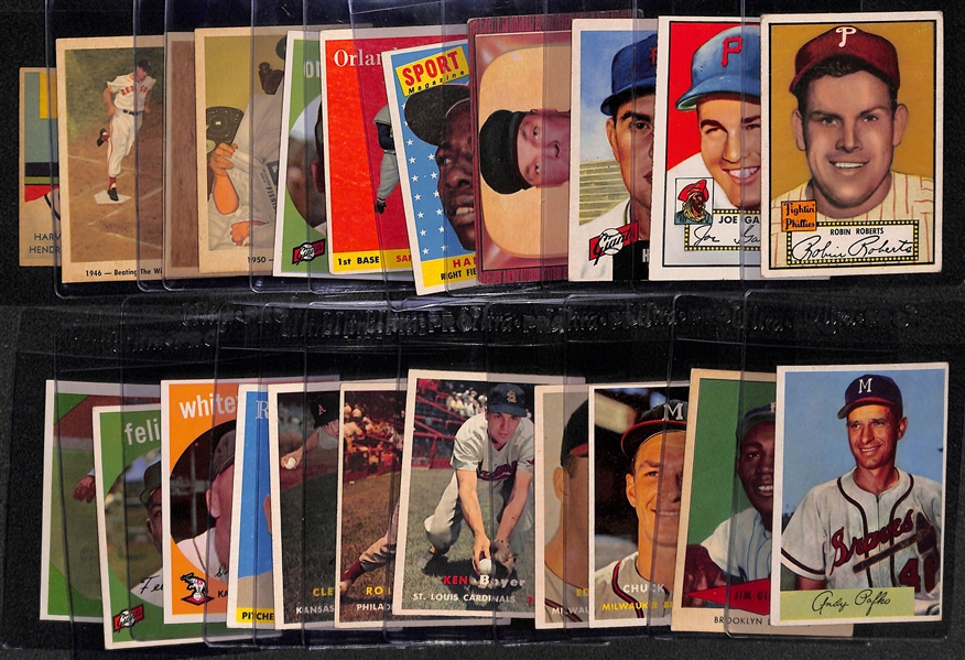 Lot of (22) Bowman/Topps/Fleer/Diamond Stars Baseball Star Cards from 1935-1959 w. 1952 Topps Robin Roberts 